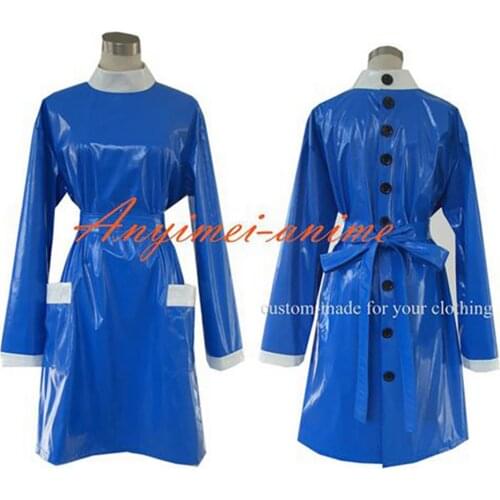 Sissy Maid Blue Pvc Smock Uniform Apron Dress Cosplay Costume Tailor-made[G245]