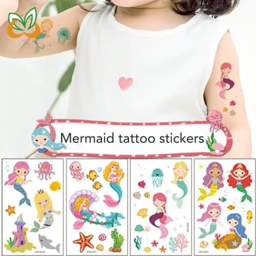 Kawaii Mermaid Tattoo Stickers Party Princess Kids Cartoon Stationery Cute Sticker