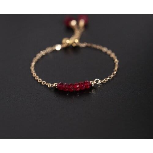 DAIMI GEMSTONES Faceted Ruby Ring Female Genuine Yellow 14k Gold Filled Color Treasure Chain Ring Gift Customization