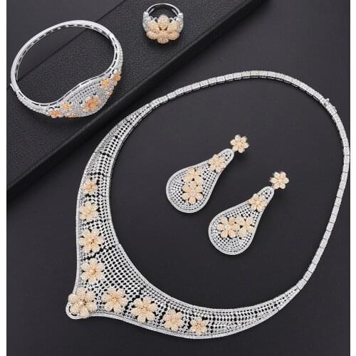 LARRAURI Top Quality Romantic Jewelry Sets with Full Flowers Cubic Zirconia Nigerian Indian African Womens Jewelry Sets