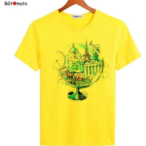 BGtomato hot sale Men Fashion T Shirt new design Hand Painted Building tshirt Gentleman t-shirt Custom Printed summer tees