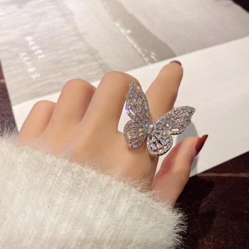 Fashion Opening Inlaid Zircon Butterfly Animal Ring Shiny Inlaid Butterfly Small Rhinestones Shiny Exquisite Gift Party New