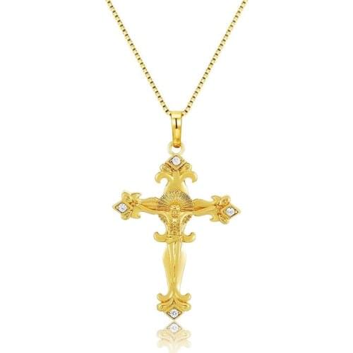 MxGxFam Jesus Cross Pendant Necklace For Women 24 k Pure Gold Color with 45cm Box Chain