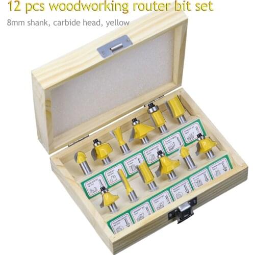 UCHEER 12pcs Milling Cutter Router Bit Set 8mm Wood Carbide Shank Mill Woodworking chipboard
