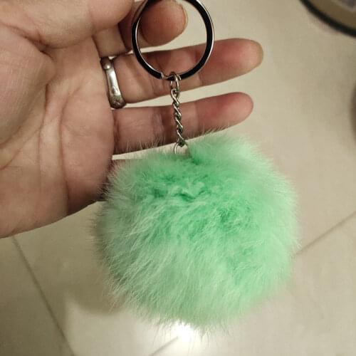 Real Fluffy Bunny Pompon Keychain 8 cm Faux Beaver Fur Ball Key Chain Puff Ball Keyring Cute Bag Charms DIY Parts Tassel Pendant