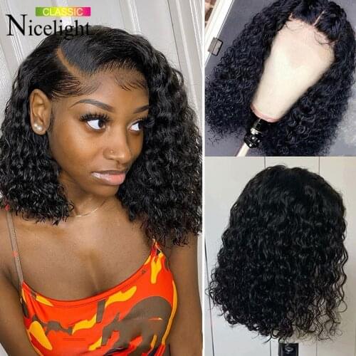 Nicelight Short Lace Closure Wigs Wet and Wavy Brazilian 4x4 Curly Lace Wigs For Black Women Deep Wave Bob Human Hair Wigs