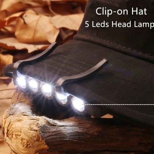 New Hot Sell Night Safe Clip-on 5 Leds Head Cap/Hat Brim Light Head Lamp Torch Fishing Camp Hunting Outdoor Lighting Head Light