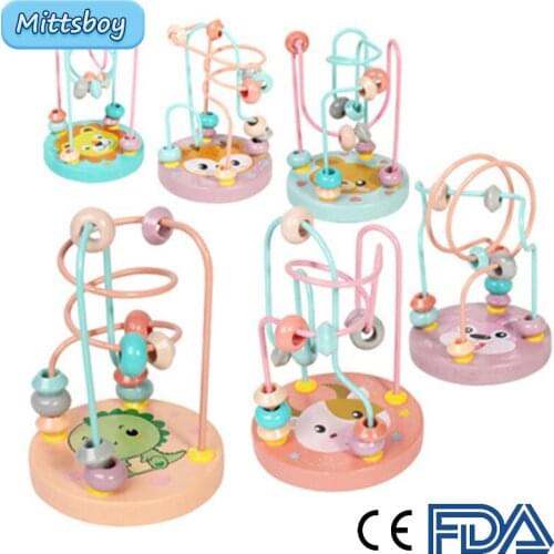 Montessori Educational Wooden Bead Toys 3D Dinosaur Puzzle Cylinder Wooden Logarithmic Board Training Intellectual Learning Toys