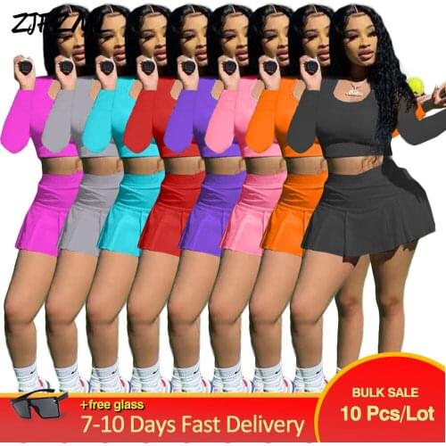 Bulk Items Wholesale Lots Womens Sets Fall Clothing Active Wear Workout Sporty Crop Top and High Waist Short Skirt Tracksuit