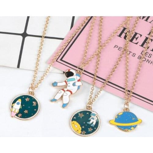 Timlee N046 Cartoon Personality Drip Oil Necklace Cute Astronaut Planet Space Rocket Alloy Necklaces,Fashion Jewelry wholesale