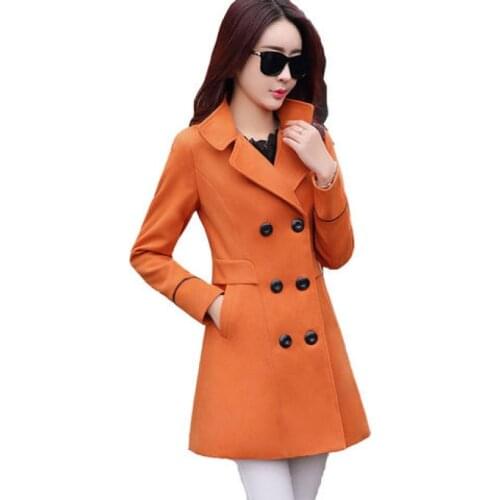 Female fashion Solid Double-breasted Woolen Coat High-end Elegant Slim Women Long Trench Coat Plus Size Femininos 3XL