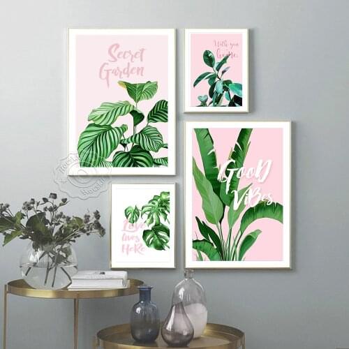 Pink Leaves Fern Plant Posters, Nordic Watercolor Vintage Art Prints, Little Fresh Cute Style Banana Botanical Wall Home Decor