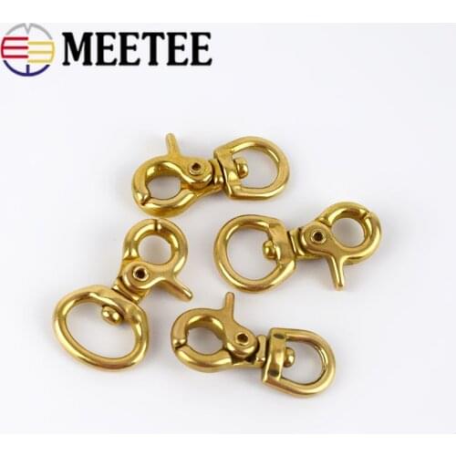 Meetee 5/10pcs 8/10/12/15mm Pure Solid Brass Metal Buckles DIY Key Chain Dog Snap Hook Buckle Sewing Bags Accessories AP489