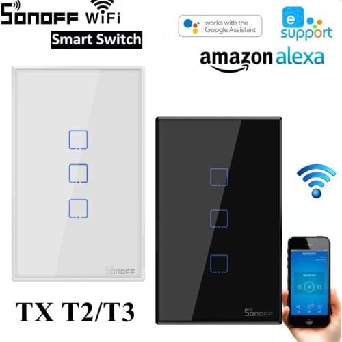 Sonoff TX T2 T3 US WiFi RF Remote Control Wall Light Switch Touch Timer Panel Work with Google Home Alexa Smart Automation