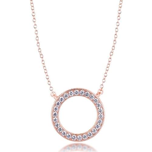 Rose Gold Circle of Sparkling Necklace 925 Sterling Silver Clear CZ Chain Pendant Necklaces for Women Fine Jewelry collier femme