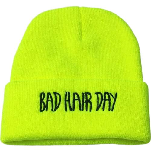 Embroidery Texts Winter Hats for Men Knit Women Beanie Neon Yellow Neon Green Red Grey Soft Stretchy Acrylic Yarn