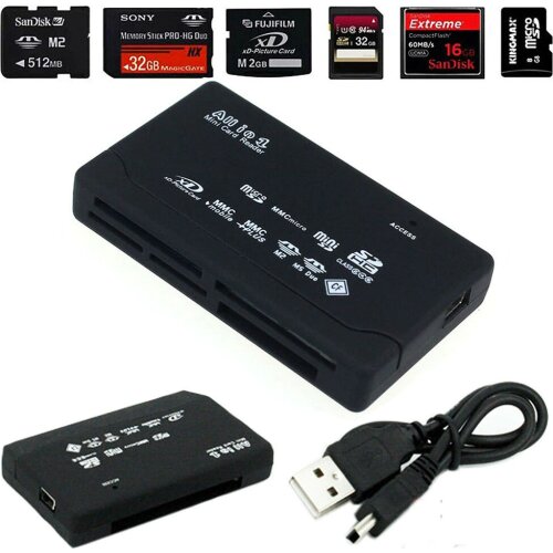 Muti-Card Reader Adapter All in 1 USB 2.0 CF xD SD MINI TF MS Black+USB Cable