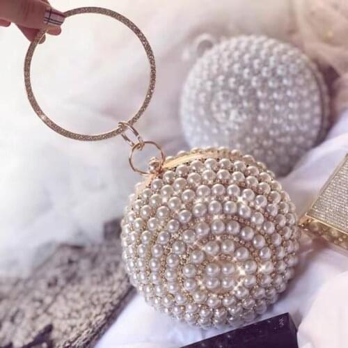 Party Clutch With Beaded Diamonds Evening Bags Pearl Handbags Ball Design Party Rhinestones Dress Purse