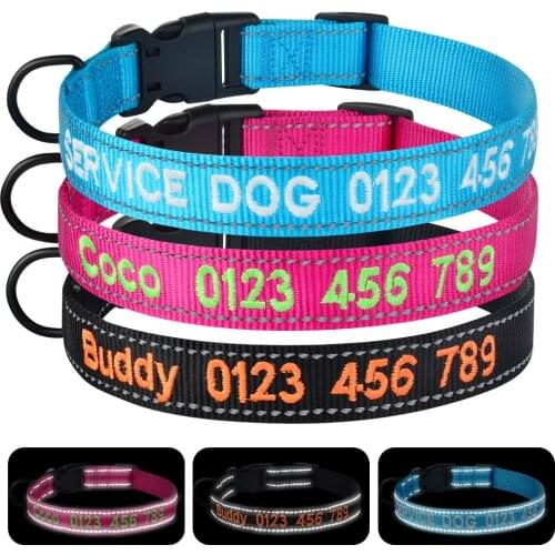 Embroidered Personalized Dog Collar Reflective Adjustable Nylon Pet Puppy Name