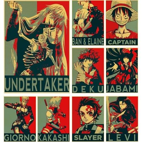 Japanese Classic Anime My Hero Academia One Piece Demon Slayer Vintage Retro Poster Living Room Home Decoration Canvas Painting