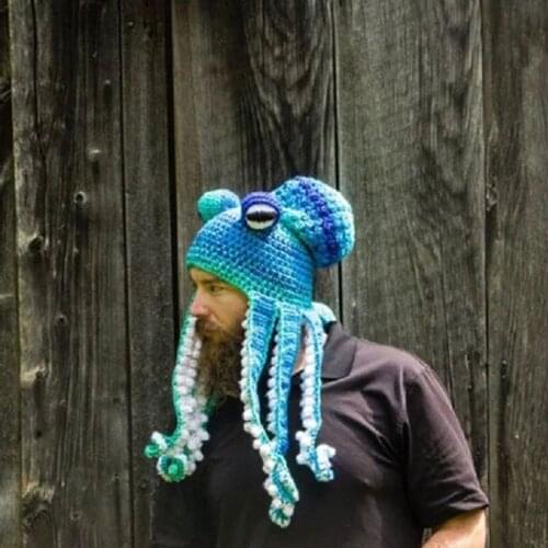 Funny New Year Christmas Halloween Party Tricky Headwear Couple Handmade Crochet Wool Hat Creative Octopus Shape