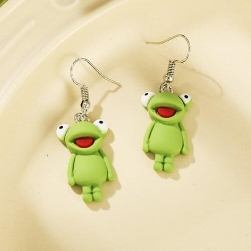 Funny Cartoon Frog Drop Earrings For Women Girls Cute Cartoon Style Animal Green Frog Dangle Statement Earrings Fashion Jewelry