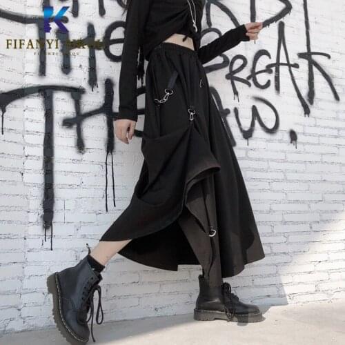 Black High waist Skirt Women 2020 Spring Newest Fashion Loose A-Line Long Skirt Female Irregular Elastic waist Skirts Streetwear