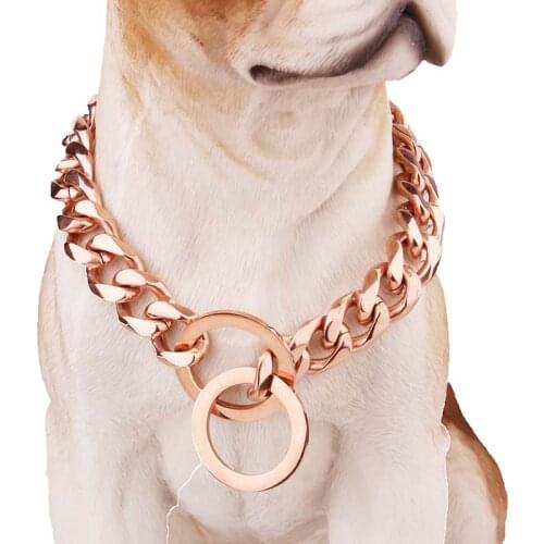 12mm Width Gold Dog Choke Collar Luxury Wedding Pet Necklace Pug Accessories Stainless Steel Heavy Duty P Chain For Large Dogs