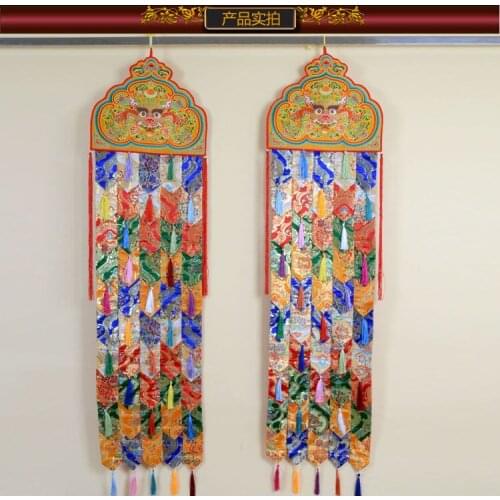 1.5 M long Wholesale Buddhist supplies Buddhism family Temple auspicious Embroidery Wall hang Sutra banner Prayer flag FO PAN 2p