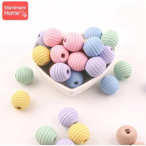 50pc Wooden Beads Baby Teether 18mm Threaded Bead BPA Free Wooden Blank DIY Teething Necklace Bracelet Childrens Goods Toy Gift