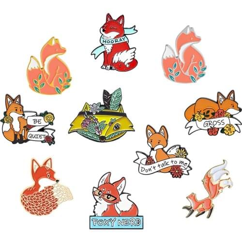 10 styles Foxes Enamel Pin Brooches Flower leafes banner foxy nerd Lapel Pin Fashion custom Badges Lapel Pins