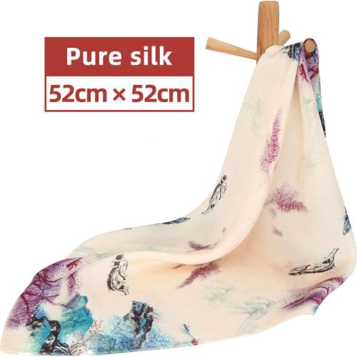 100% Silk Scarf for Women Top Print Small Square Pure Silk Handkerchief for Hair Natural Silk Neck Bandana Female Headband Bulk