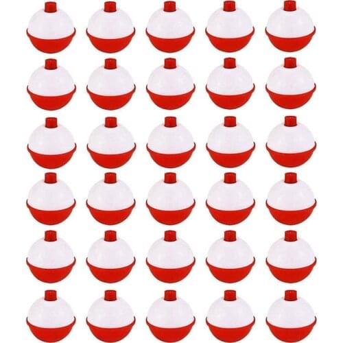 30Pcs Fishing Bobbers 1 Inch,Push Button Snap-on Fishing Floats Bobber Red and White,Fishing Float and Bobbers