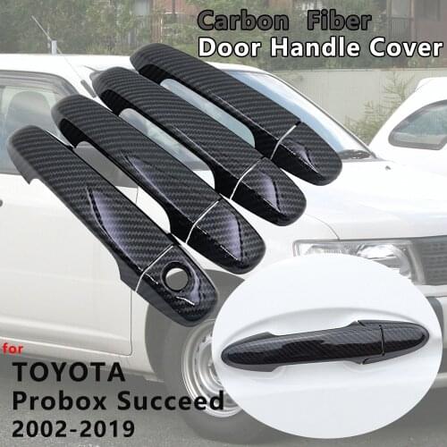 4 PCS Carbon Fiber Door Handle Cover Catch Trim Car Cap Set Stickers stylings Accessories for Toyota Probox Succeed 2002~2019