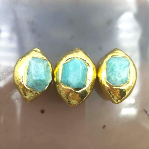 5pcs Noble Natural Blue Amazonite Loose Beads Charm Brass Plated for Men Women DIY Jewelry Finding Necklace Bracelet Wholesale Y