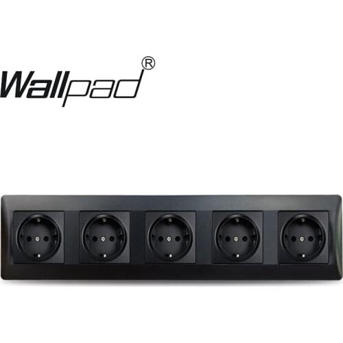 5 Way EU Socket Black Matte Plastic Frame Wallpad 16A 370*86mm Five Wall Panel 220v Power Socket Round Back For EU Box