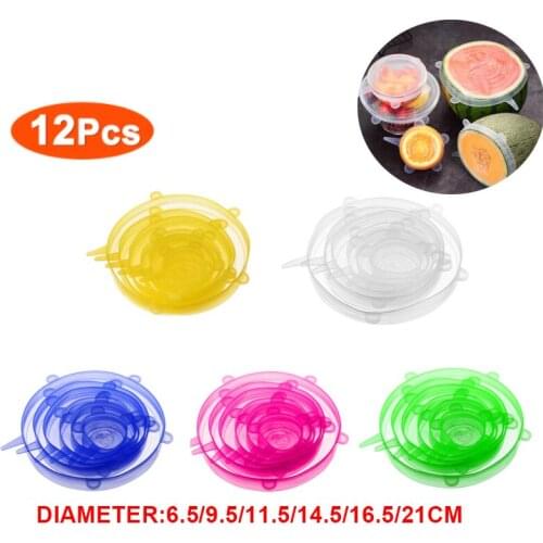 6/12pcs Silicone Stretch Lids Universal Food Wrap Cover Reusable Cookware Bowl Pot Stretch Lid Kitchen Accessories