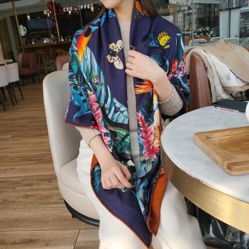 70% Cashmere 30% Silk Thin Scarf Women Fashion Blanket Kerchief Butterfly Print Shawl Double-sided Different Color Stole 53"*53"