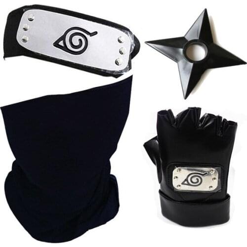 Anime Kakashi Ninja Gloves Headband Face Mask Cosplay Accessories Kakashi Shuriken Mittens apparel Around Props Ninja Glove PU