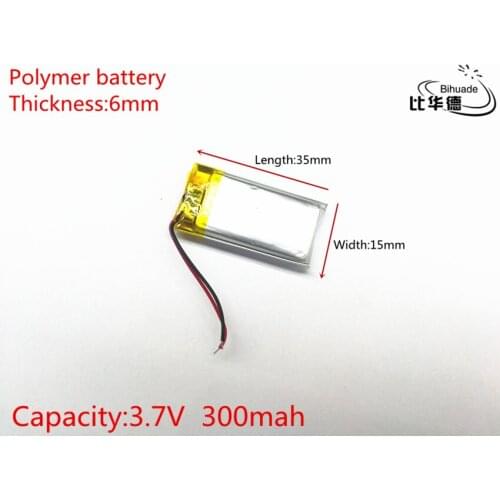 Free shipping 1pcs/lot 601535 Rechargeable Lithium Li ion Polymer 3.7V 300mAh Battery For Bluetooth Headset