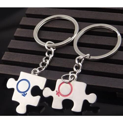 FREE SHIPPING by FEDEX 100pairs/lot Creative Jigsaw Couple Keychains Metal Jigsaw Keyrings for Wedding Gifts
