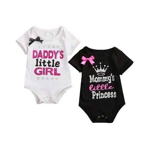 Newborn Infant Baby Girl One Piece Bodysuit Summer Short Sleeve Jumpsuit Letter Print Playsuit Girl Cotton Clothes Sunsuit 0-18M