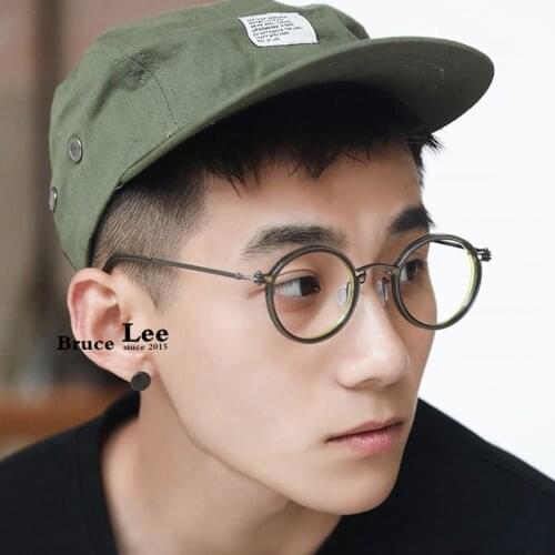 Brand Design Titanium Glasses Frame Men metal Vintage Round prescription eyewear Myopia optical eyeglasses Acetate glasses frame