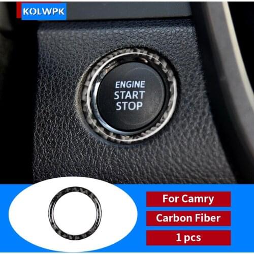 Carbon Fiber Car Accessories Interior Engine Start Stop Ignition Key Ring Decals Cover Trim Stickers For Toyota Camry 2018 2019