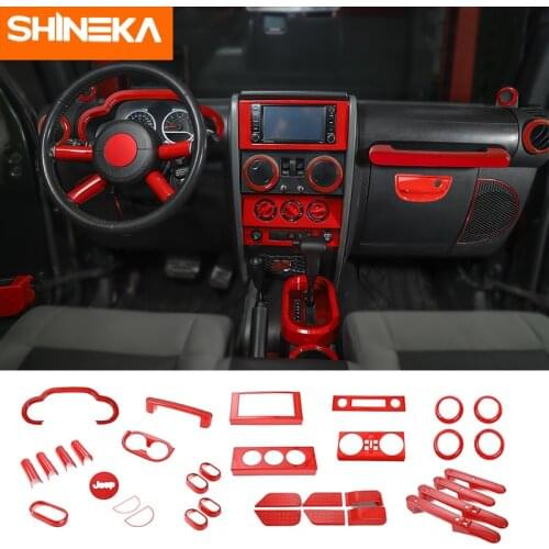 SHINEKA Interior Mouldings For Jeep Wrangler JK 2007-2010 Red Car Decoration Kit Stickers Accessories For Jeep Wrangler JK
