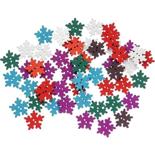100pcs White And Mix Color Christmas Snowflakes Pattern Wood Buttons Needlework Scrapbook 18x18mm Buckle Accessories Wholesale
