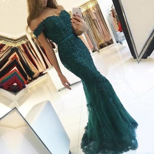 Off the Shoulder Long Dress Mermaid Evening Dress 2018 Lace Robe De Soiree longue Formal Dress abiye gece elbisesi