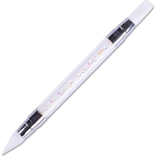 Dual-Ended Nail Art Silicone Sculpture Pen Rhinestones Handle 3D Carving DIY Glitter Powder Picker Manicure Dotting Brush Tool