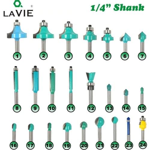 1pc 1/4" Shank Wood Router Bit Straight T V Flush Trimming Cleaning Round Corner Cove Box Bits Milling Cutter for Wood MC01064