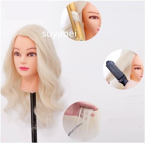 60cm hair lenght 85% natural human hair head mannequin displaying head for cap teaching dummy doll